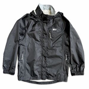 REI Rain Jacket With Hood Black Kids S (8) Boys Girls Windbreaker Outdoor Pocket